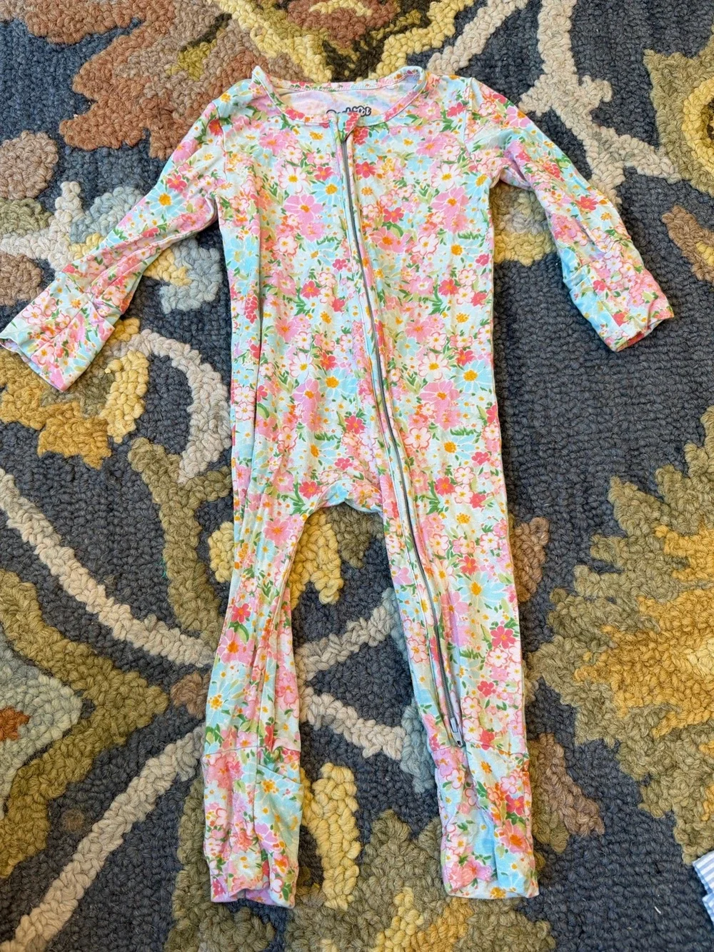 Posh Floral Zip-Front Kids Pajama in Pink, Blue, Green Bamboo Cozy PJ One Piece